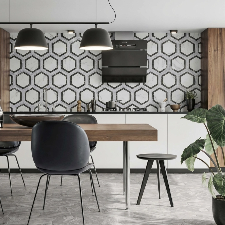 Carrelage sol hexagonal Caprice neige 28.5x33 cm