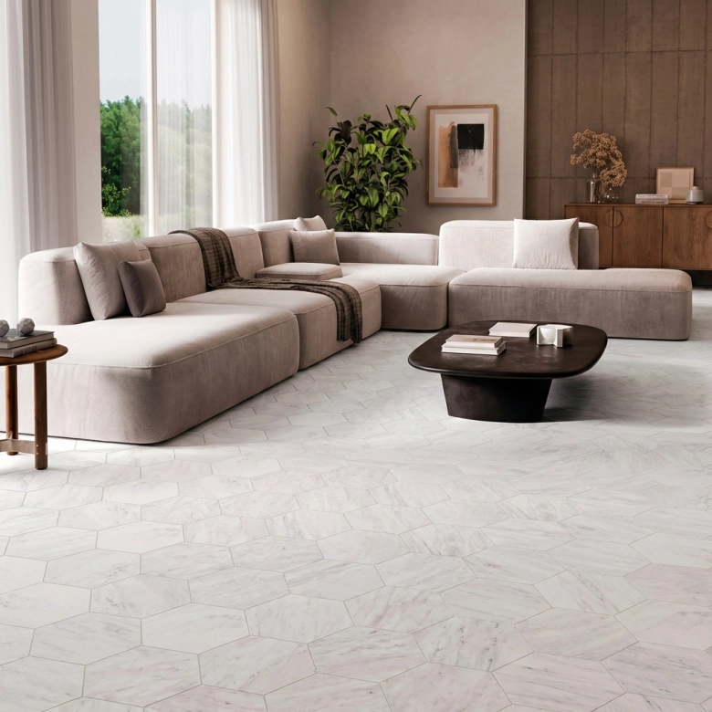 Carrelage sol hexagonal Pollença blanc 28.5x33 cm