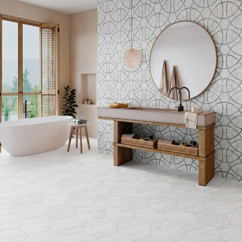 Carrelage sol hexagonal Pollença blanc 28.5x33 cm