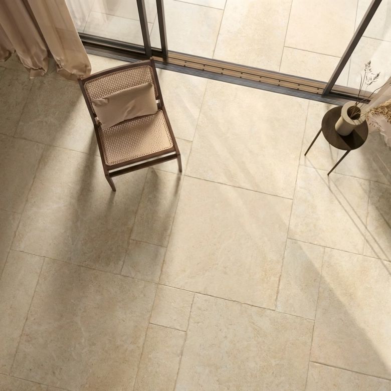 Carrelage sol extérieur effet pierre travertin Pianosa beige R10 60x60 cm