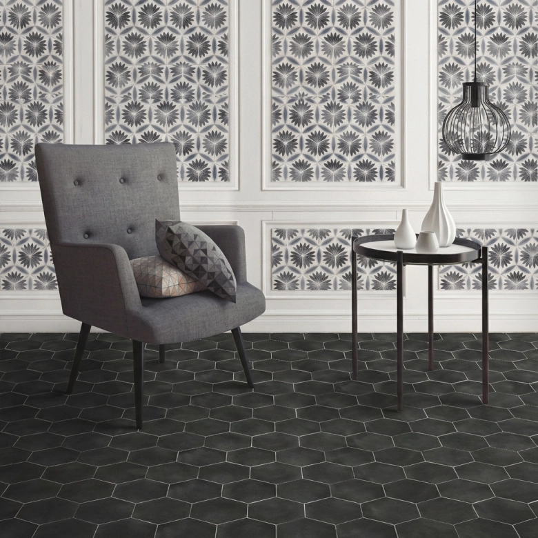 Carrelage sol hexagonal San Marin noir21x25 cm