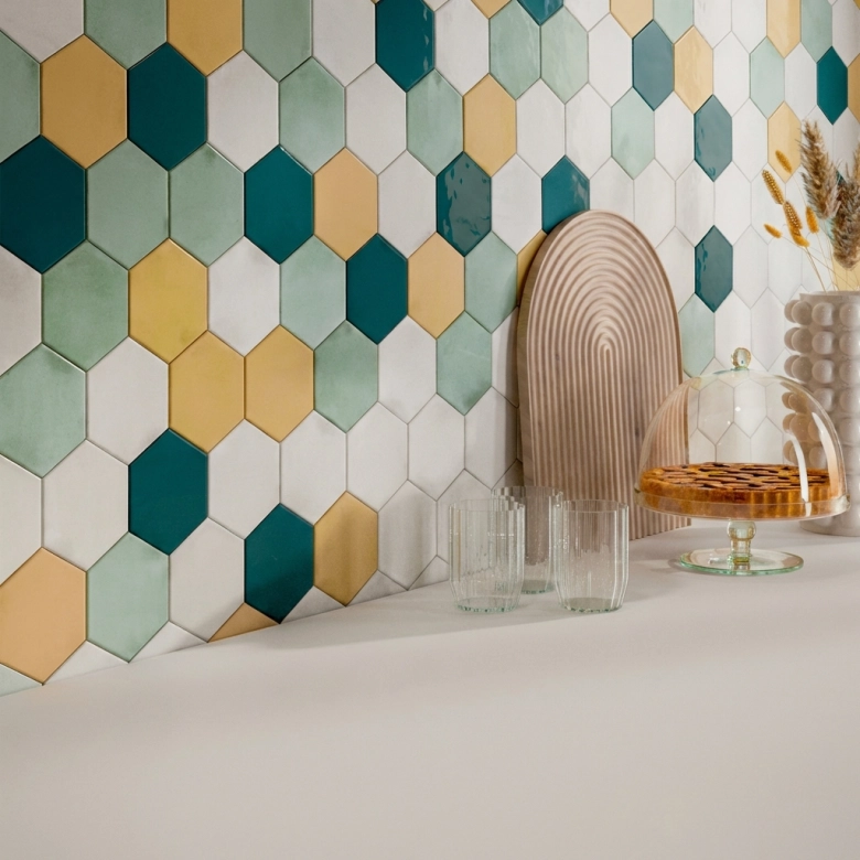 Carrelage sol hexagonal Acuarela blanc grisé 12,4x10,6 cm