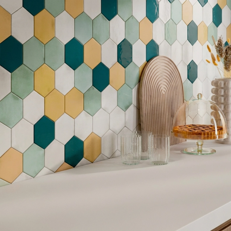 Carrelage sol hexagonal Acuarela menthe 12,4x10,6 cm