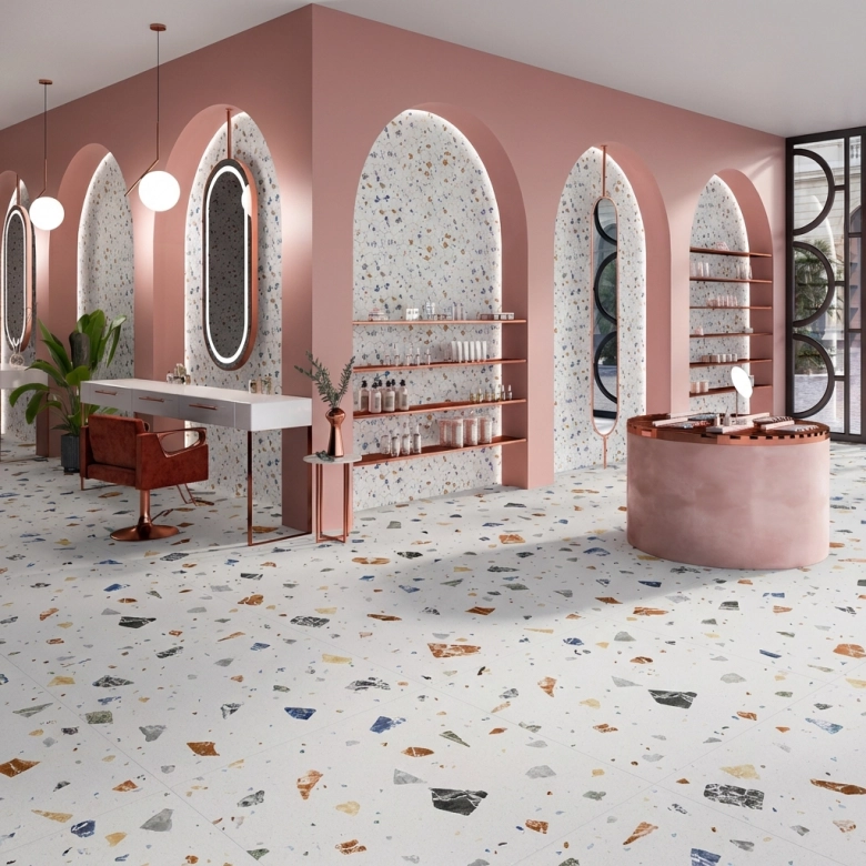 Carrelage effet Terrazzo Parioli blanc 100x100 cm