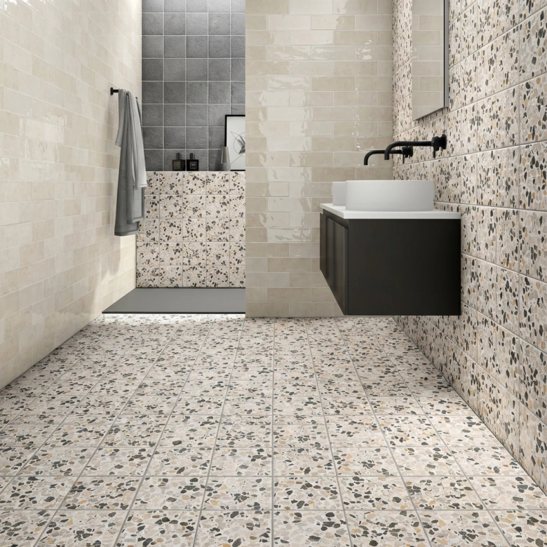Carrelage sol effet terrazzo Rocca décor blanc 2020 cm