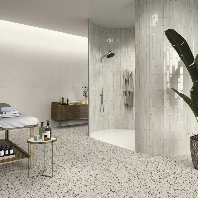 Carrelage effet Terrazzo Sanpolo coccio mix blanc craie 60x60 cm