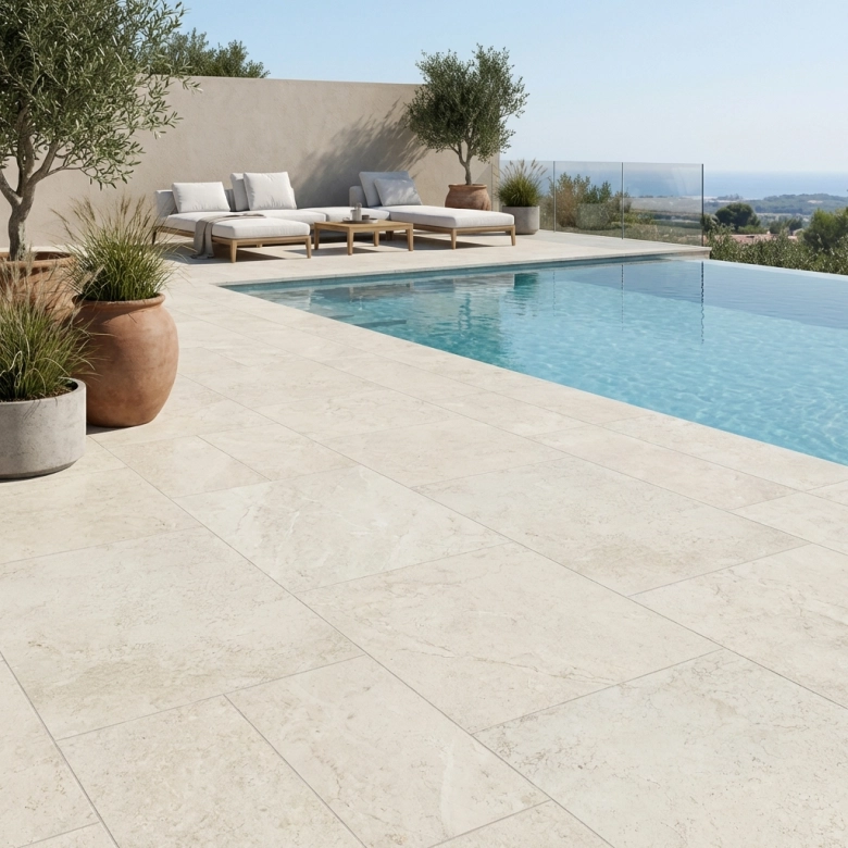 Carrelage sol extérieur effet travertin Nerola sable R11 60x120 cm