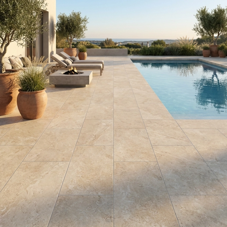 Carrelage sol extérieur effet travertin Nerola beige R11 60x120 cm