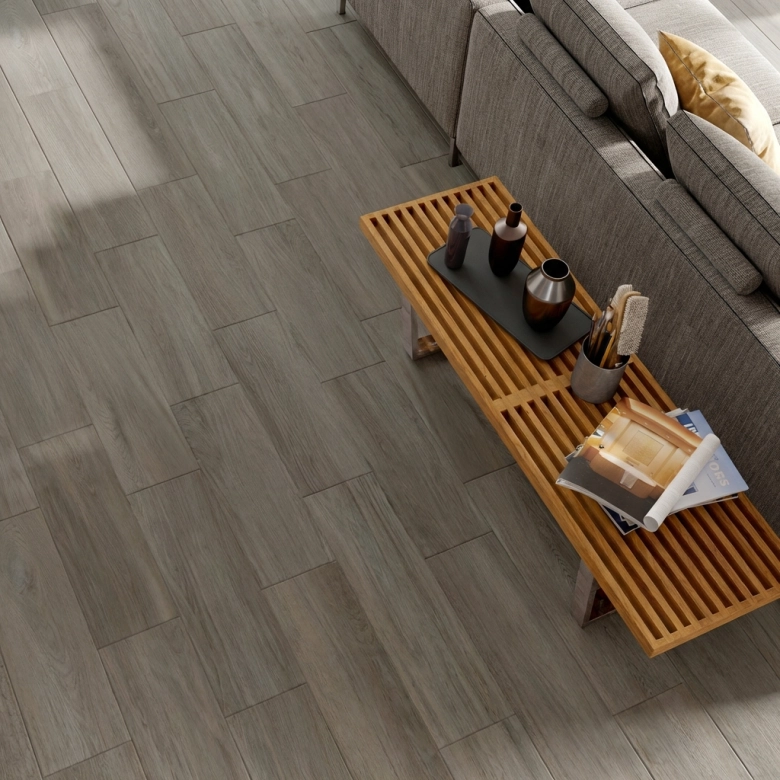Carrelage sol imitation parquet Lucio taupe 22.5x90 cm