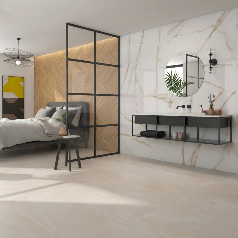 Carrelage sol imitation parquet Chevron miel60x120 cm