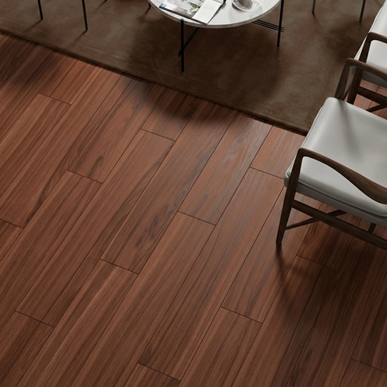 Carrelage sol imitation parquet Leccia rouge 20x120 cm