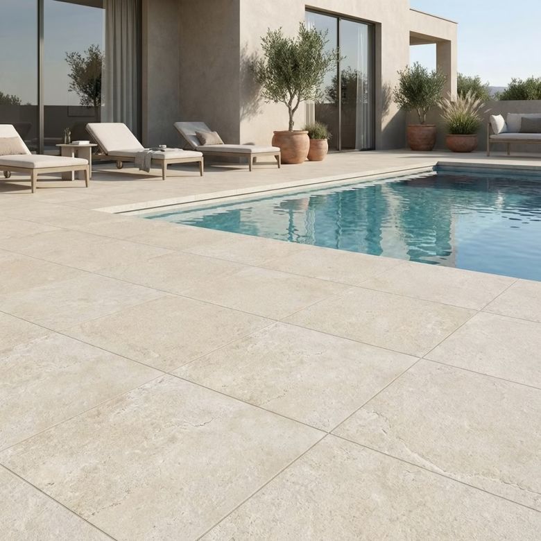 Carrelage sol extérieur effet pierre Quartz mink R10 100100 cm