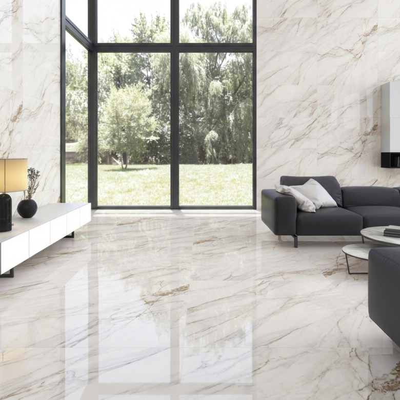 Carrelage sol effet Marbre Taj Mahal doré brillant 60x60 cm