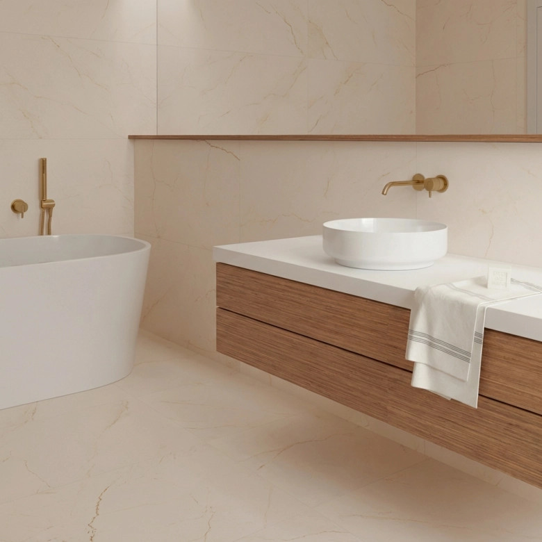 Carrelage sol effet pierre Dubai Crema 32x62,5 cm