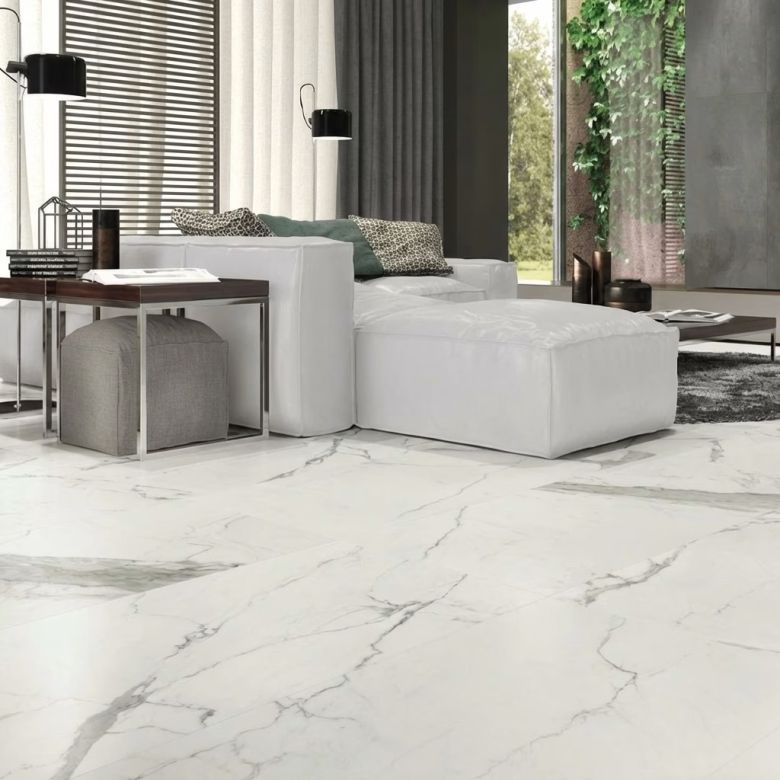 Carrelage sol et mur effet marbre mat Granito white 120x260 cm