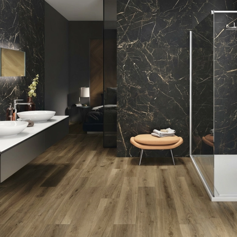 Carrelage sol et mur poli effet marbre Turqin Noir 60120 cm