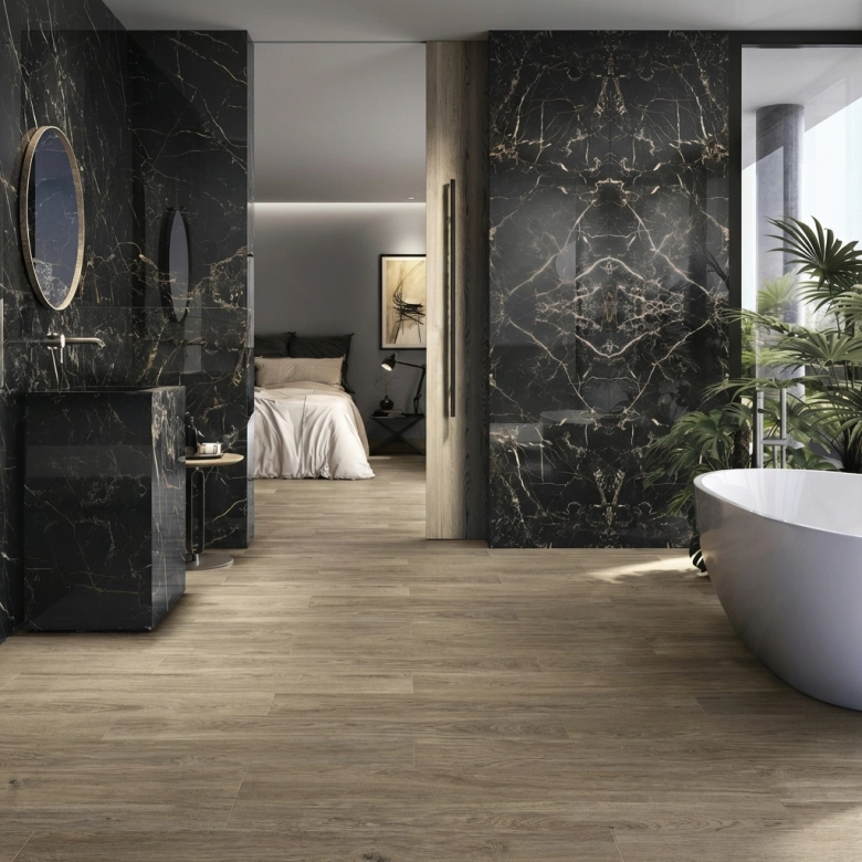 Carrelage sol et mur poli effet marbre Turquin noir 60x60 cm