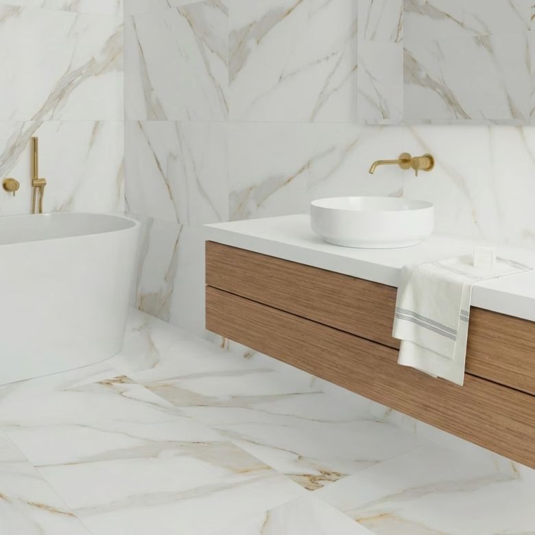 Carrelage sol effet pierre Dubai Gold 45x90 cm