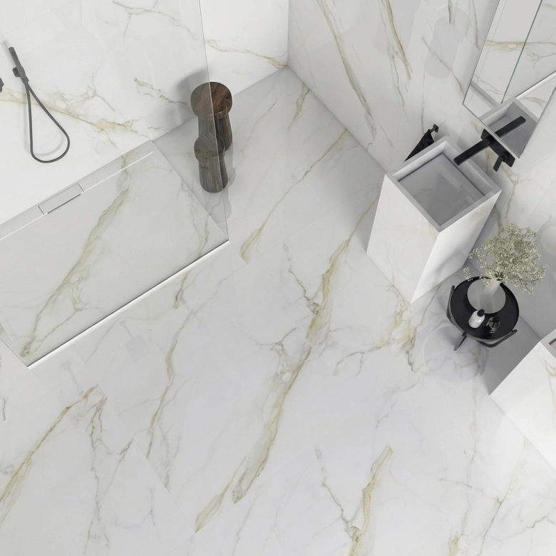 Carrelage sol et mur effet marbre brillant Hotel luxe Gold poli 60120 cm