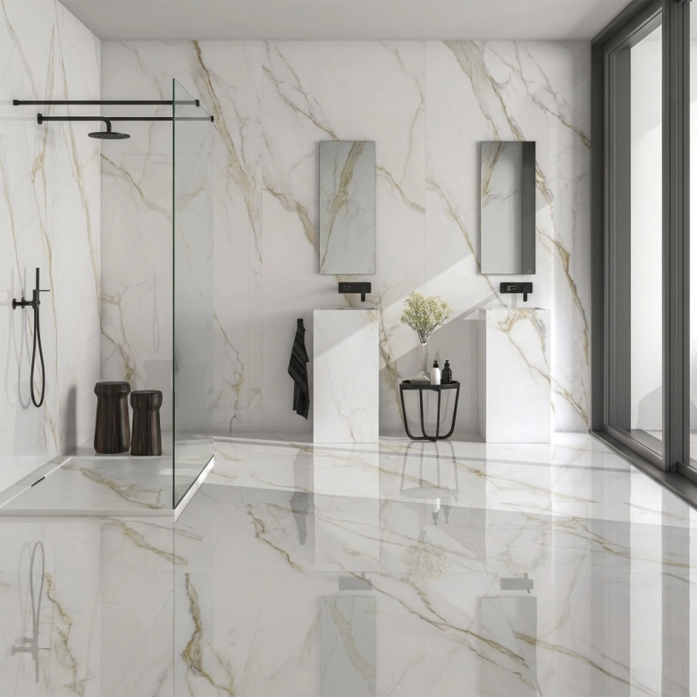 Carrelage sol et mur effet marbre brillant Hotel luxe Gold poli 60120 cm