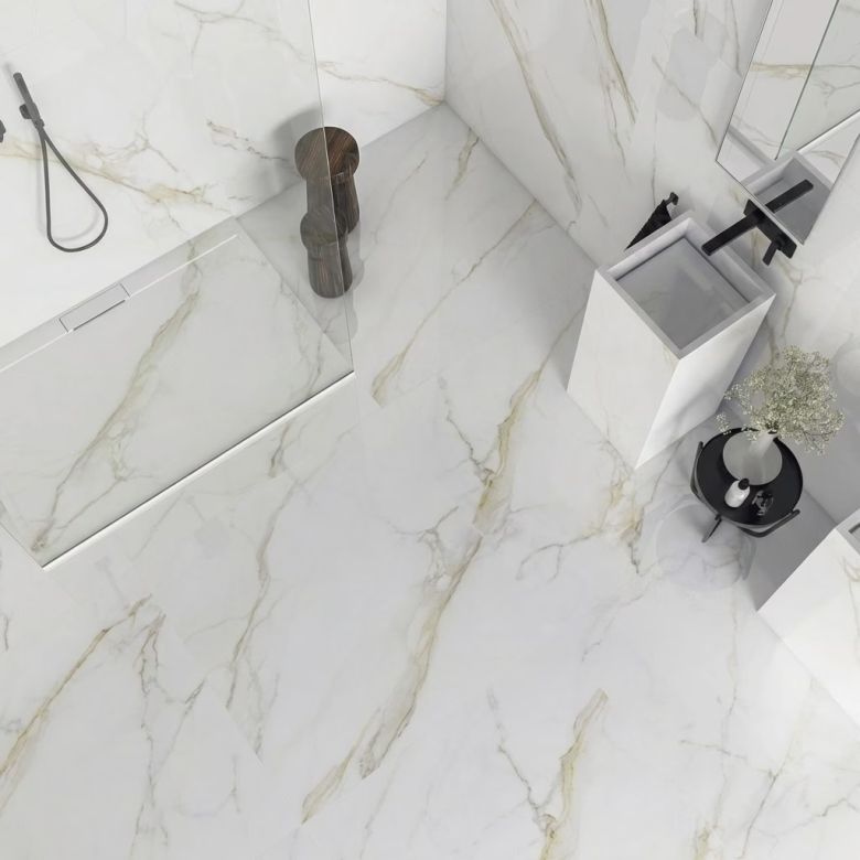 Carrelage sol et mur effet marbre brillant Hotel luxe Gold poli 6060 cm