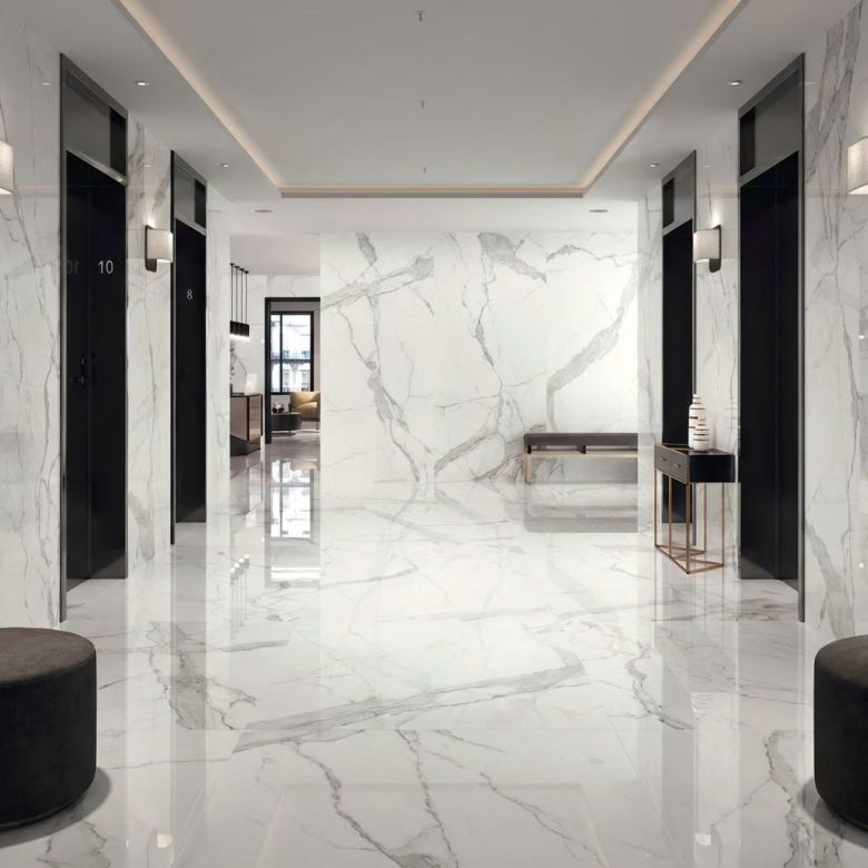 Carrelage sol et mur effet marbre brillant Hotel luxe poli 60x120 cm