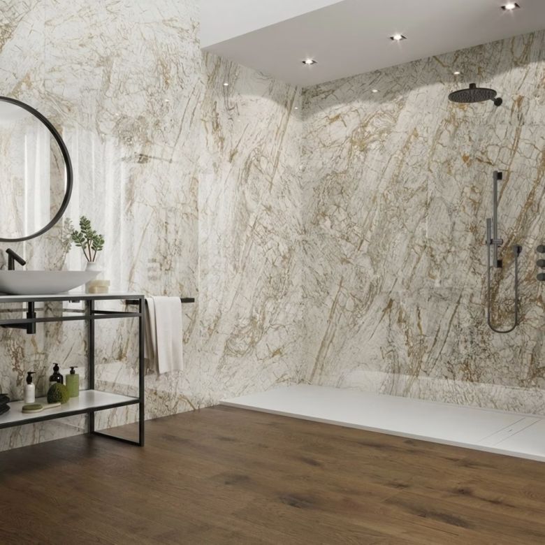 Carrelage sol et mur effet marbre brillant Hotel luxe Sunset poli 120x260 cm