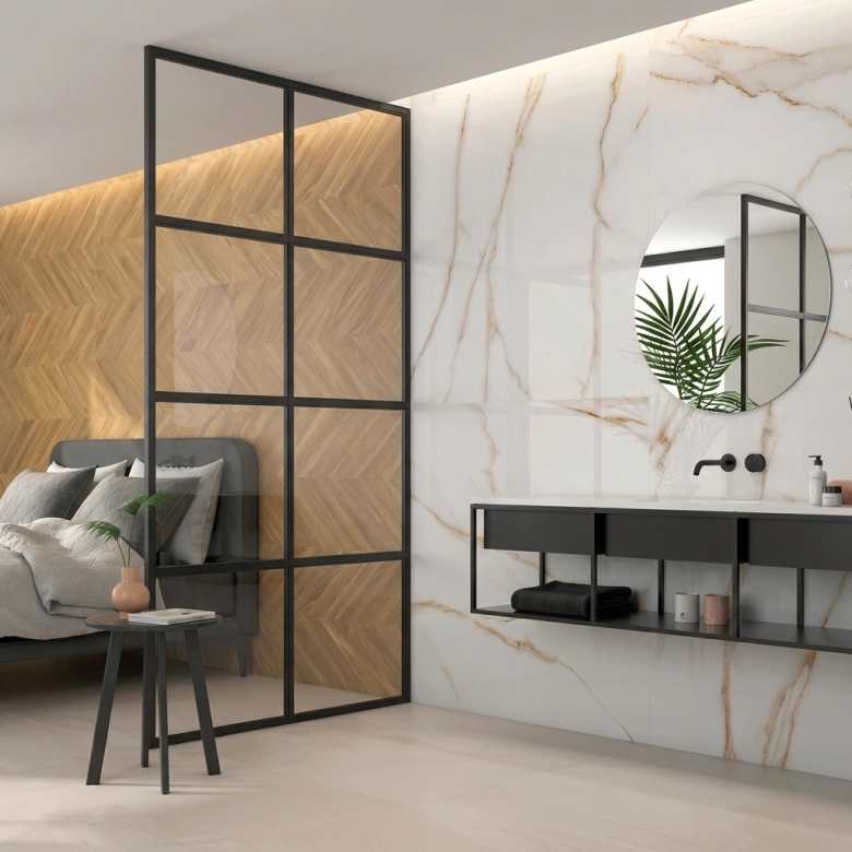 Carrelage sol et mur effet marbre poli brillant Crillon or 60x60 cm