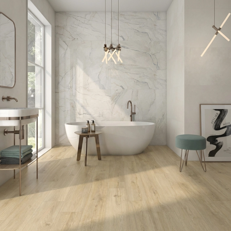 Carrelage sol et mur effet marbre poli brillant Crillon perle 60x120 cm