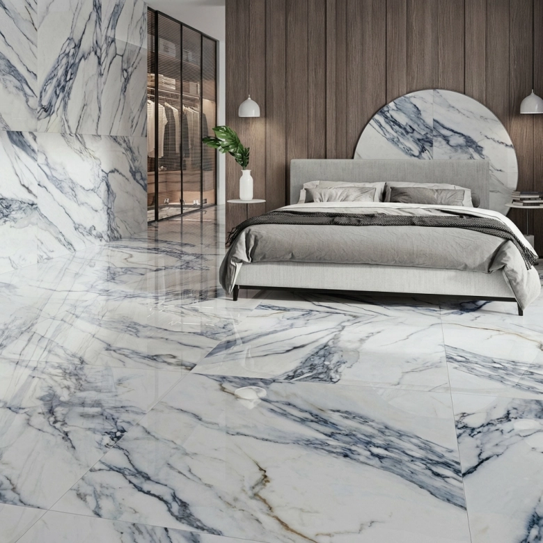 Carrelage sol poli effet marbre Bahia Blue 60x120 cm