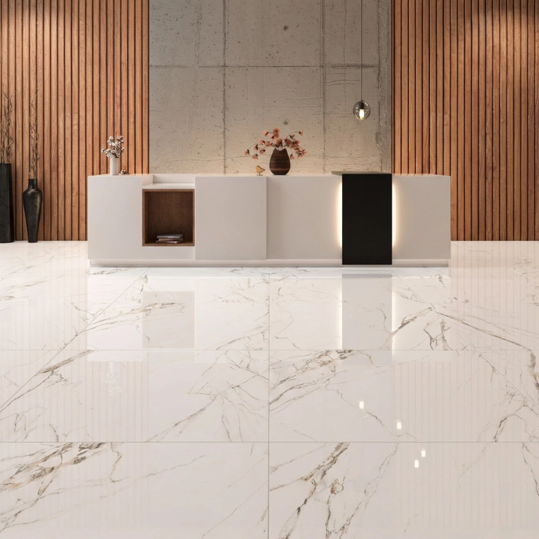 Carrelage sol et mur poli effet marbre Neptune white 60x120 cm