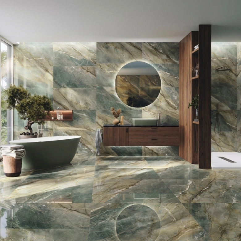  Carrelage sol et mur poli effet marbre Jumeirah vert 120x120 cm