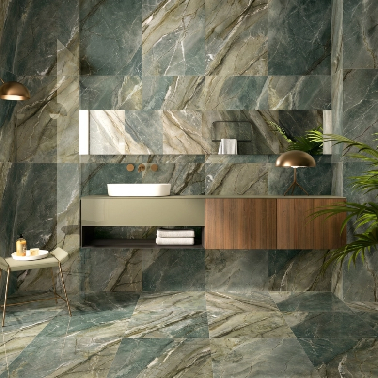Carrelage sol et mur poli effet marbre Jumeirah vert 60x120 cm