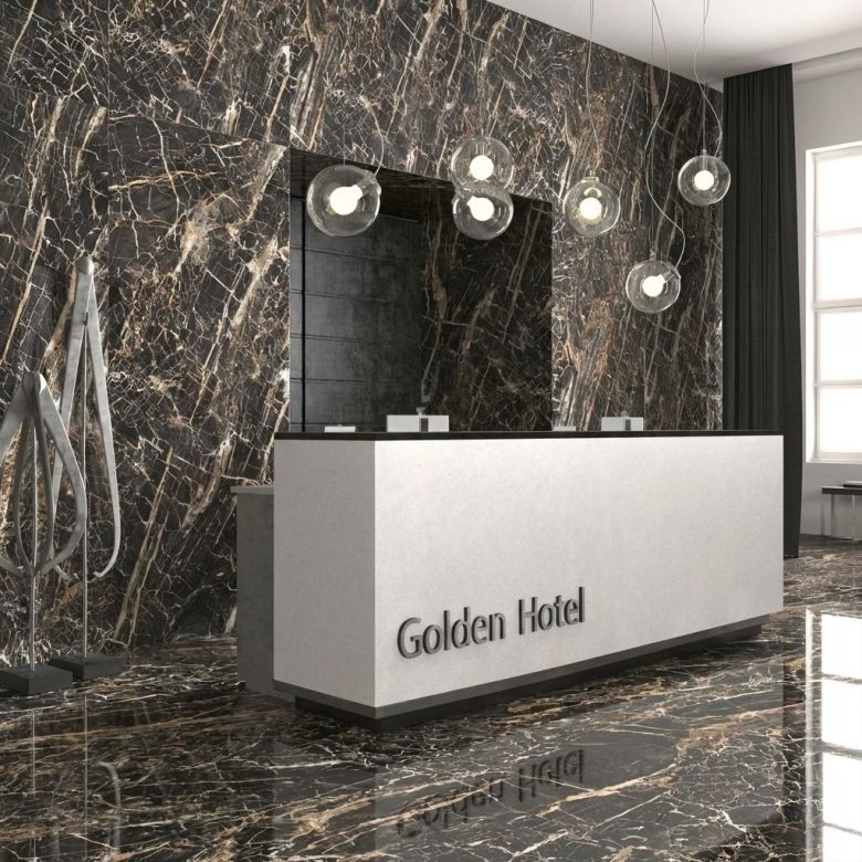 Carrelage sol poli effet marbre Black gold 120x120 cm