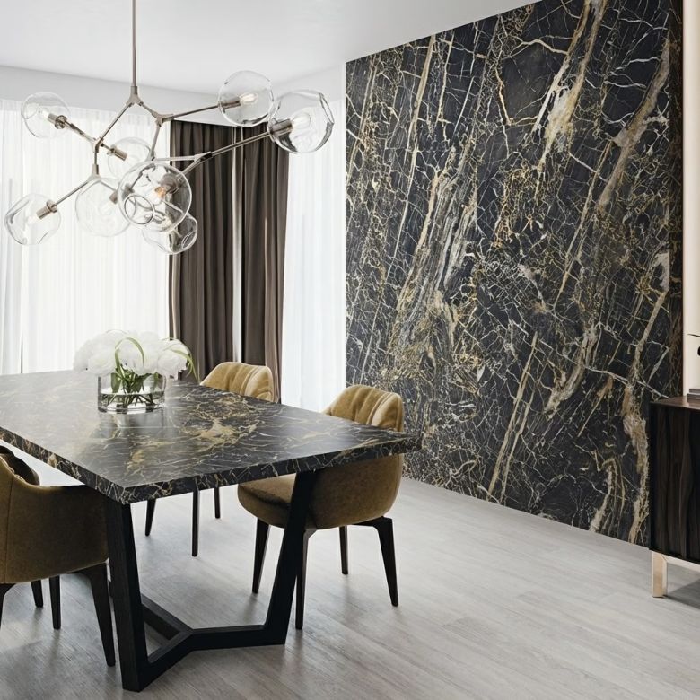 Carrelage sol poli effet marbre Black gold 120x120 cm