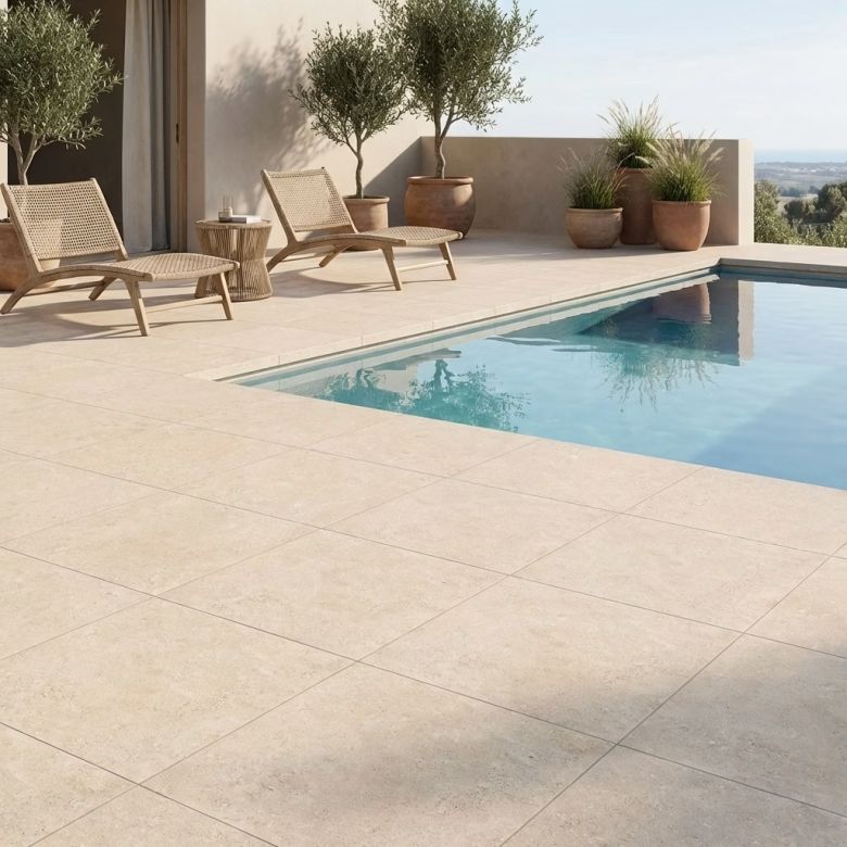 Carrelage sol extérieur effet pierre Ellora crèmeR10 3060 cm