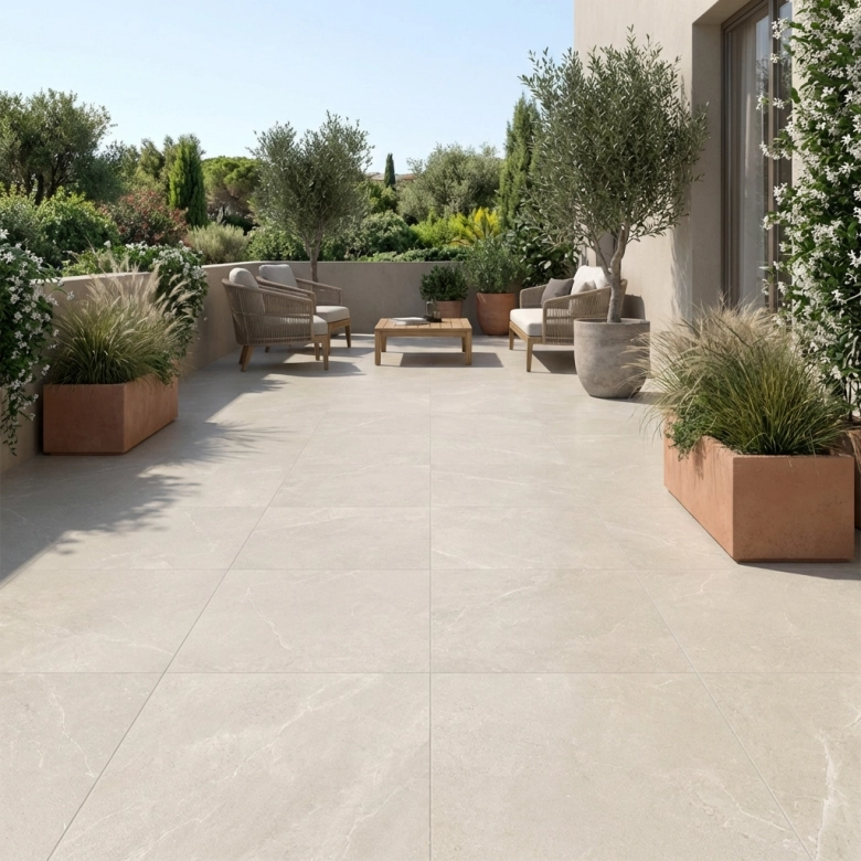 Carrelage sol extérieur effet pierre Perle cream R11 60x60 cm