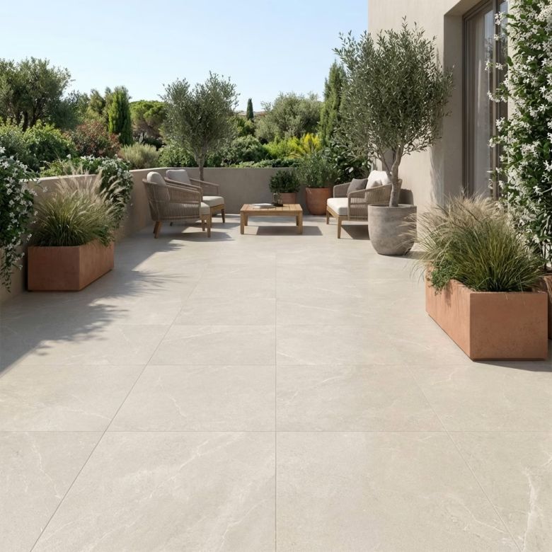 Carrelage sol extérieur effet pierre Perle Cream R11 90x90 cm