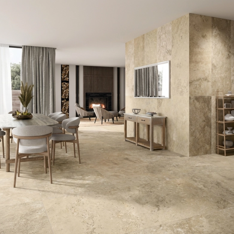 Carrelage sol effet travertin Tivoli beige 100x100 cm