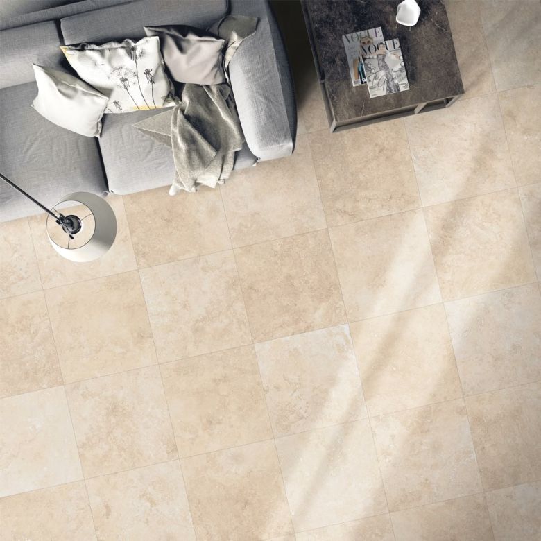 Carrelage sol effet pierre Travertin TravertiNova clair 60x120 cm