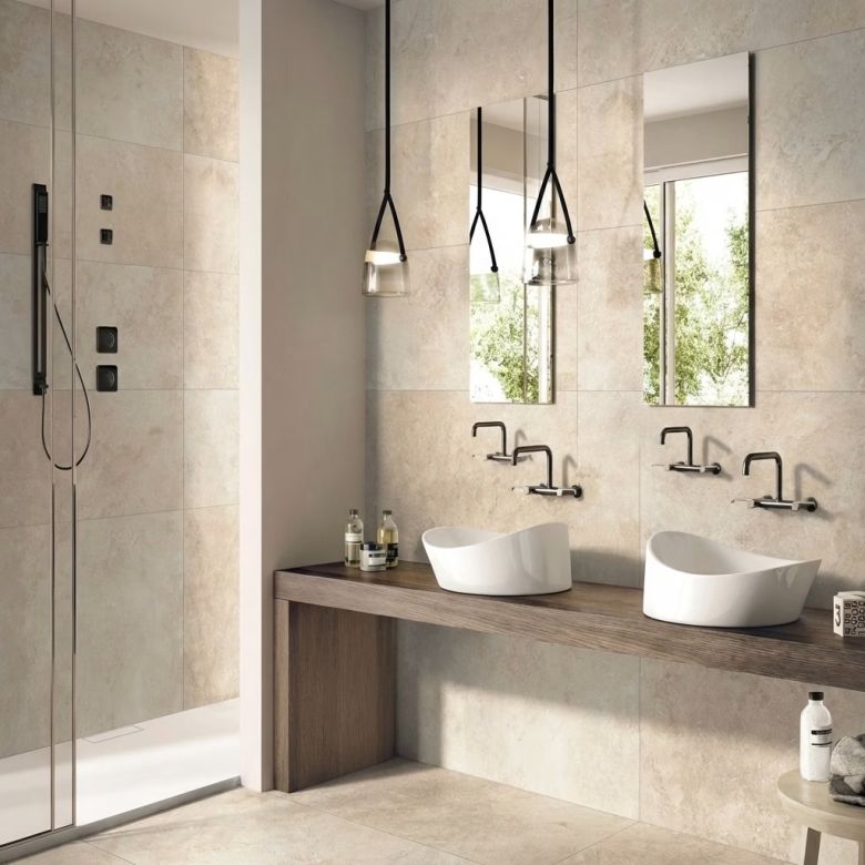 Carrelage sol effet pierre Travertin TravertiNova clair 90x90 cm