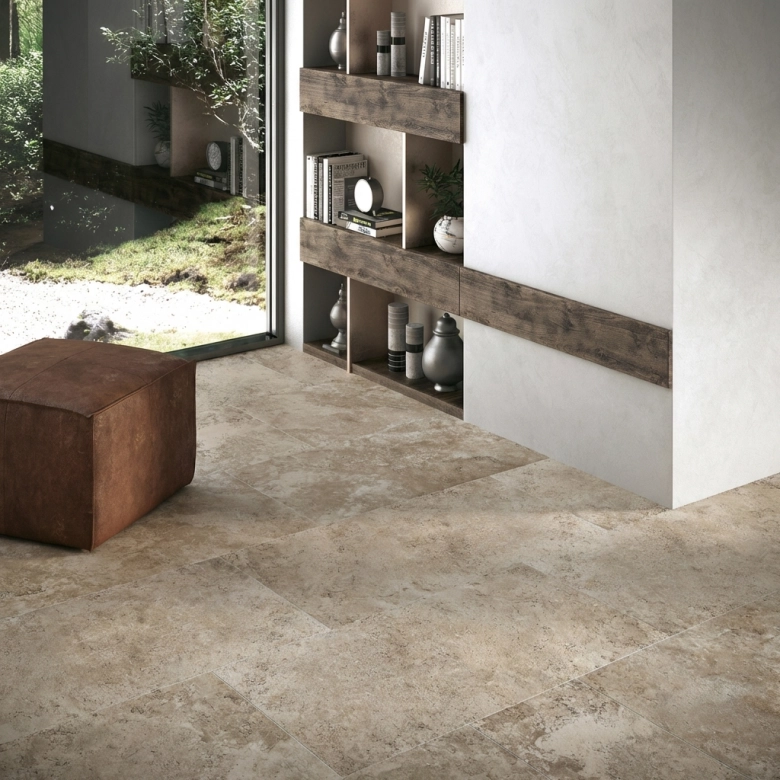 Carrelage sol effet pierre TravertinNaturel 60x60 cm