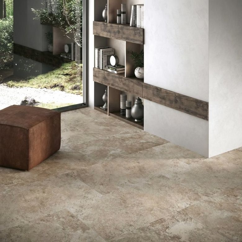 Carrelage sol effet pierre Travertin Naturel 30x30 cm