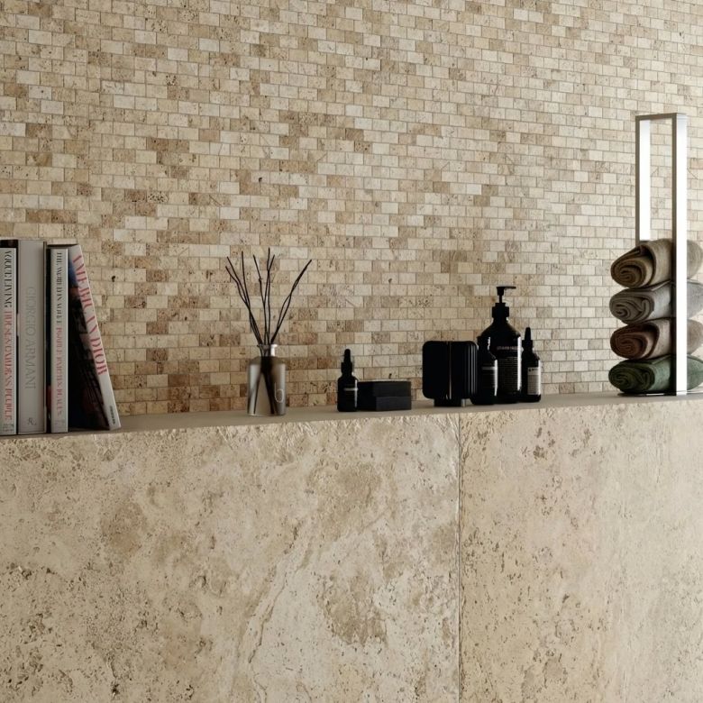 Carrelage sol effet pierre Travertin crème 60x120 cm