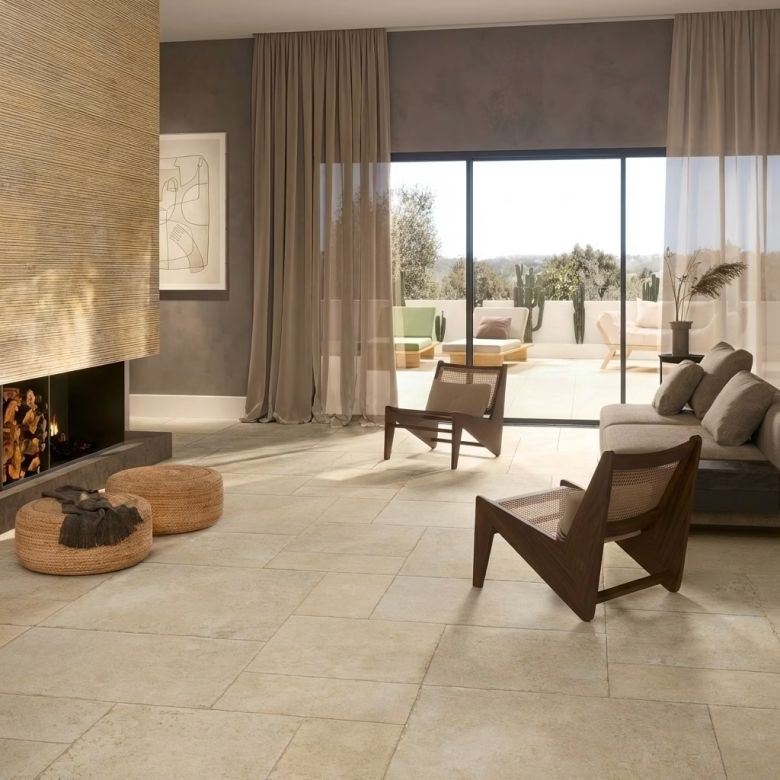 Carrelage sol effet pierre travertin Pianosa beige 90x90 cm