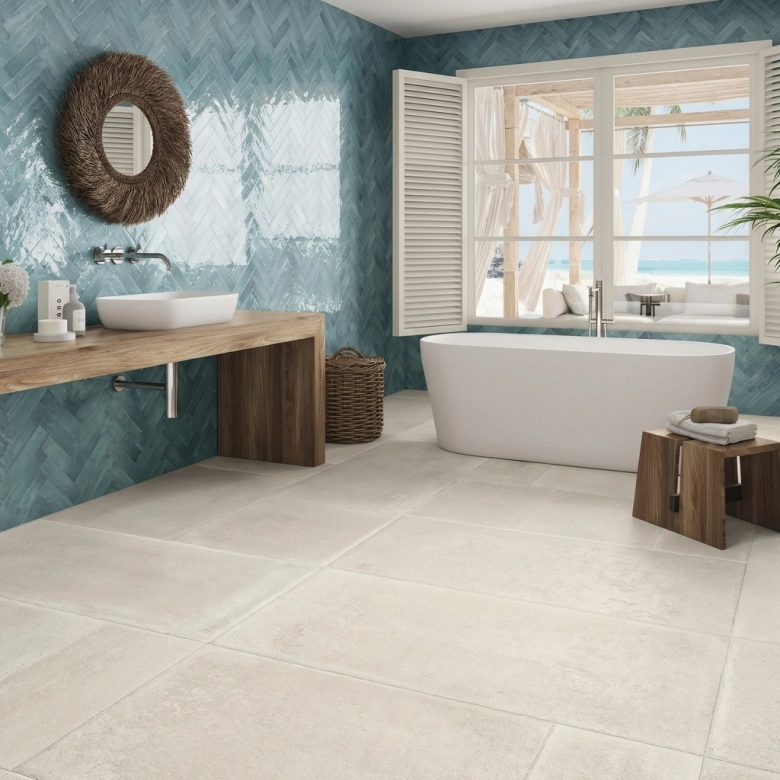 Carrelage sol effet pierre Travertin Calma blanc grisé 30,2x60,4 cm