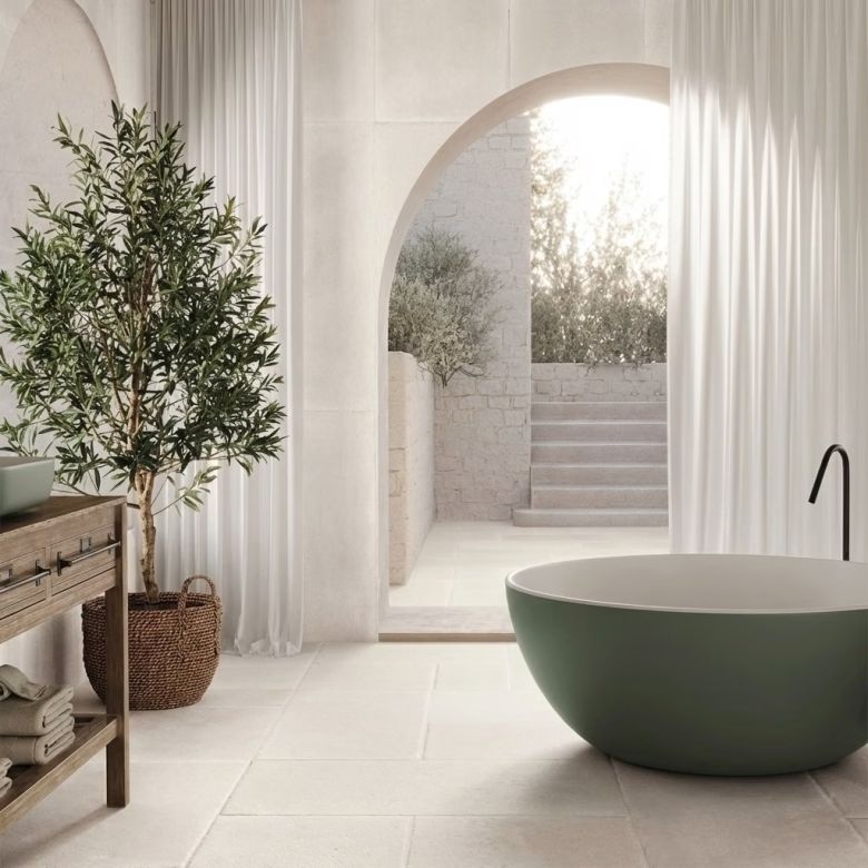 Carrelage sol effet pierre Travertin Calma blanc grisé 60,4x60,4 cm