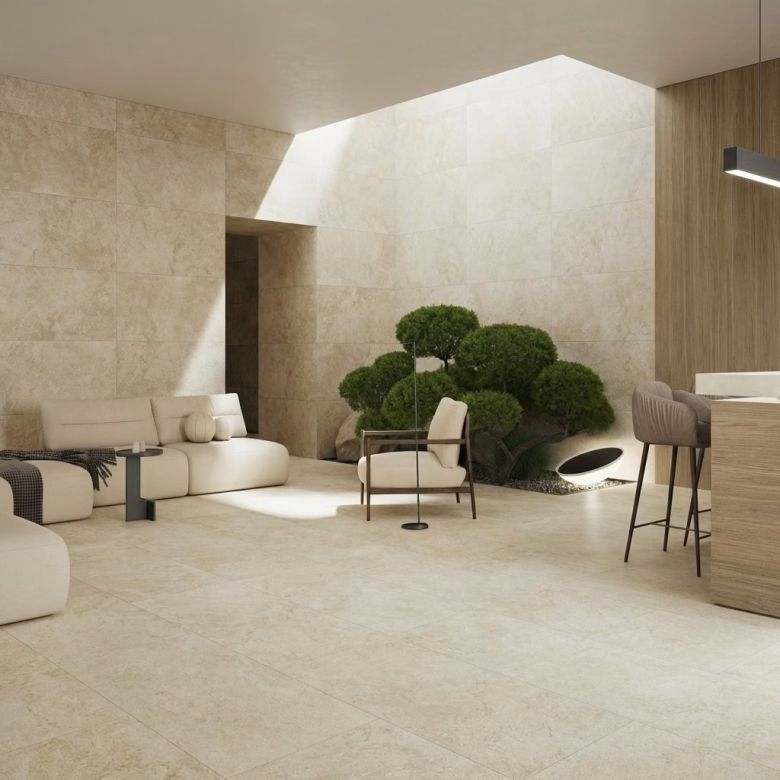 Carrelage sol effet Travertin Nerola beige60x120 cm