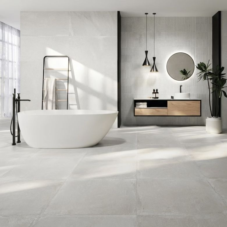 Carrelage sol effet béton Orlando blanc 90x90 cm