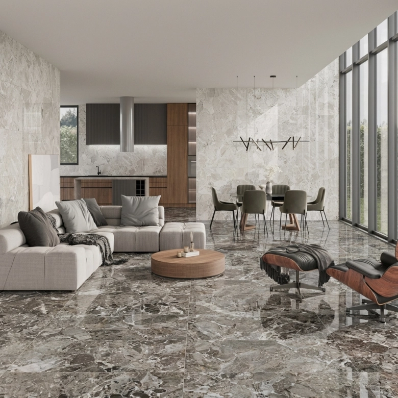 Carrelage sol et mur poli effet pierre Pyrite beige 60x120 cm